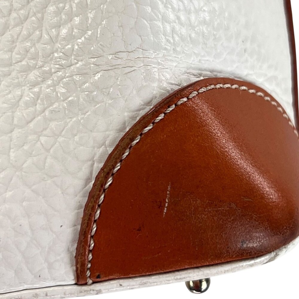 Dooney & Bourke Leather Purse Handbag Satchel Pebble Grain Domed White Tan Trim - Picture 10 of 16